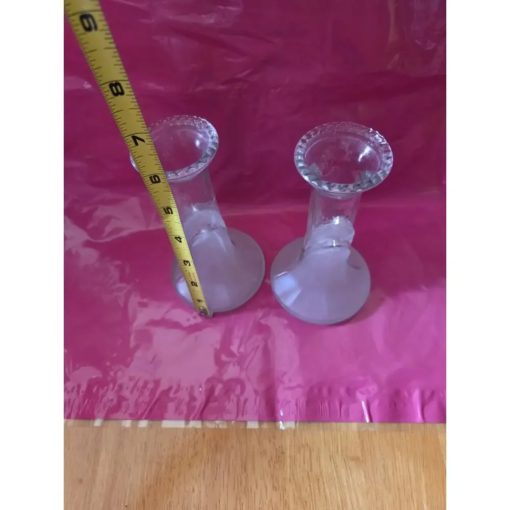 Set Of 2 Vtg Art Deco Frosted Fluted Bud Vases/Candle Sticks 6